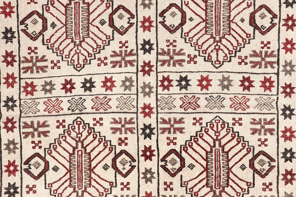4' x 6'  Ivory Handmade Pai Murgh Soumak Kilim Rug Rectangular