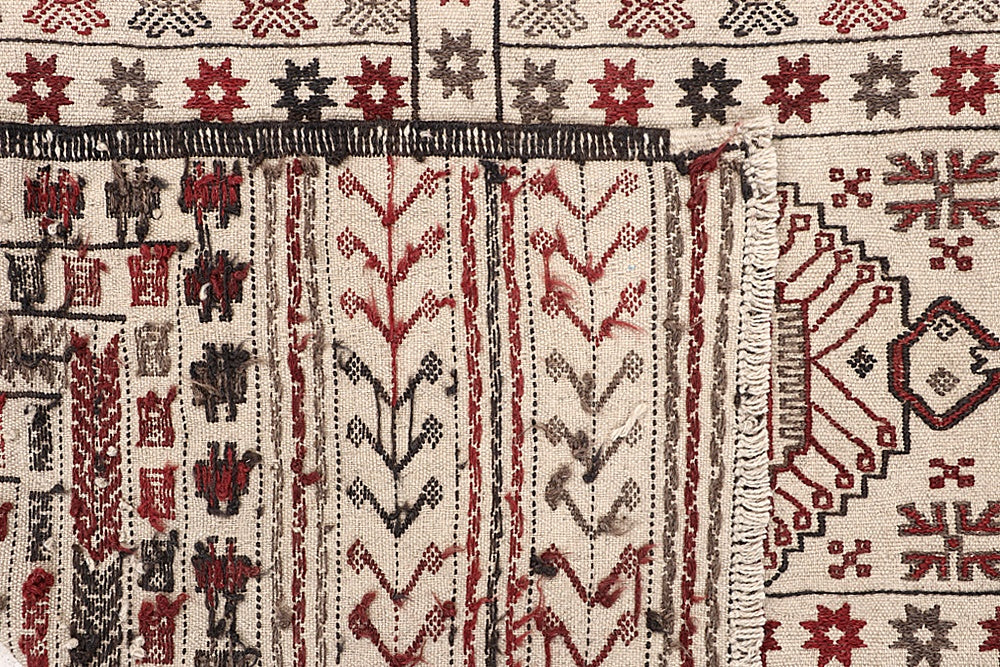 4' x 6'  Ivory Handmade Pai Murgh Soumak Kilim Rug Rectangular