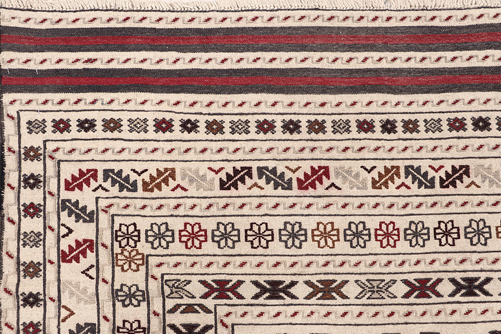 4' x 6'  Ivory Handmade Pai Murgh Soumak Kilim Rug Rectangular