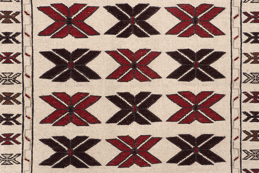 4' x 6'  Ivory Handmade Pai Murgh Soumak Kilim Rug Rectangular
