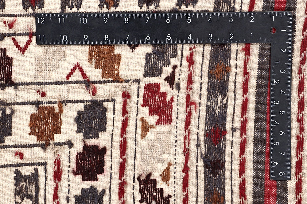 4' x 6'  Ivory Handmade Pai Murgh Soumak Kilim Rug Rectangular