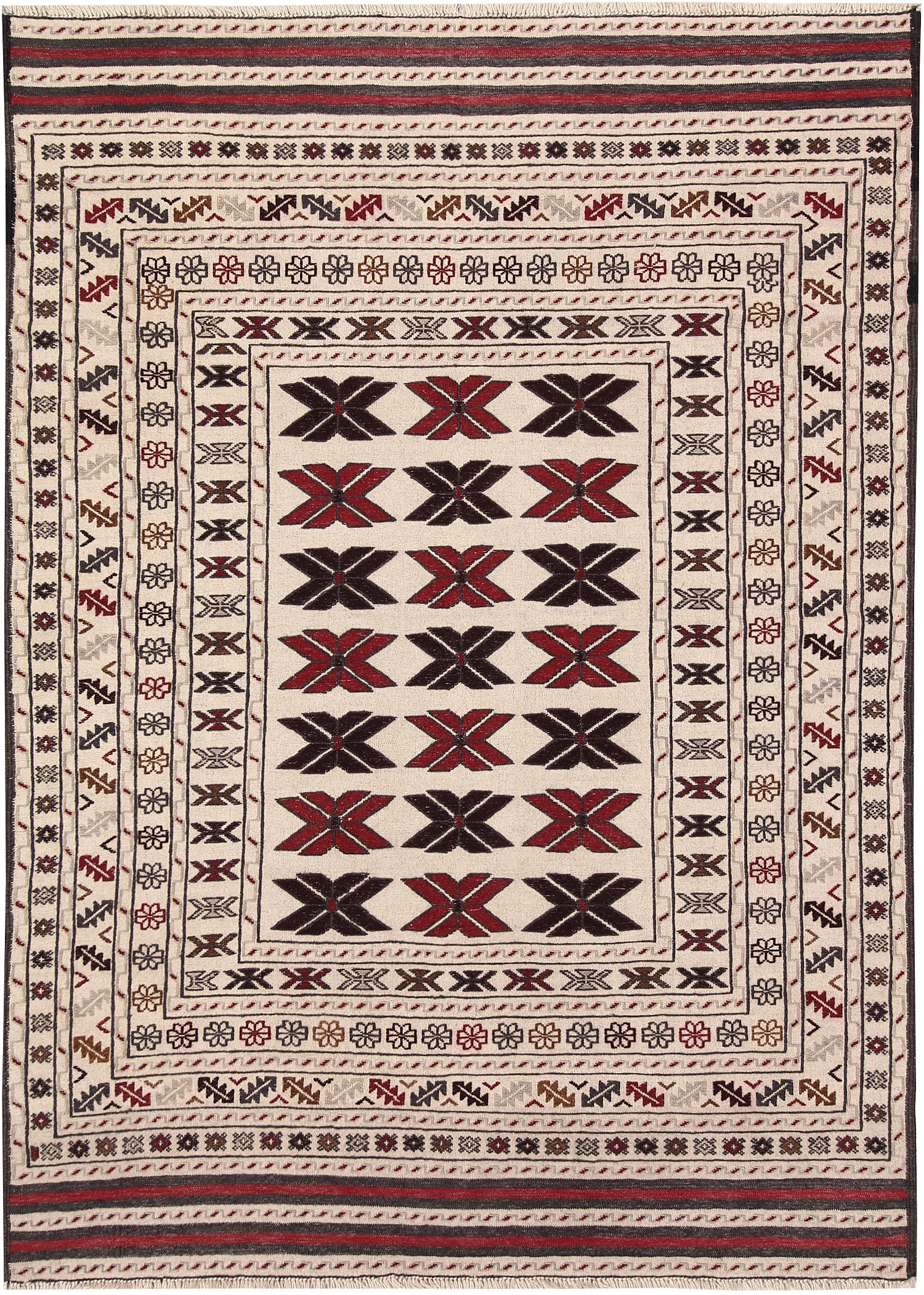 4' x 6'  Ivory Handmade Pai Murgh Soumak Kilim Rug Rectangular