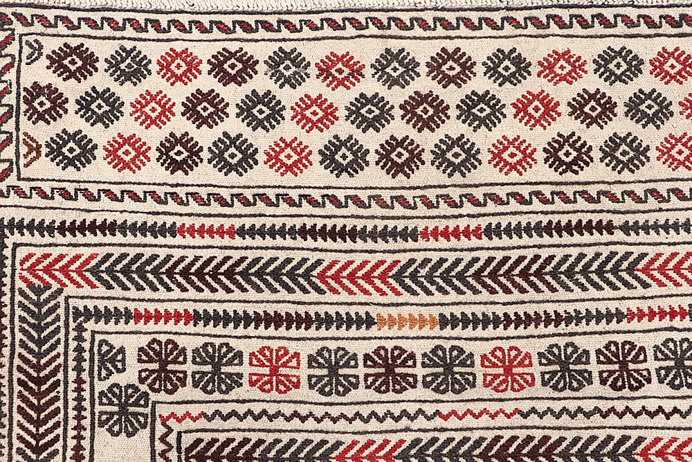 4' x 6'  Ivory Handmade Pai Murgh Soumak Kilim Rug Rectangular