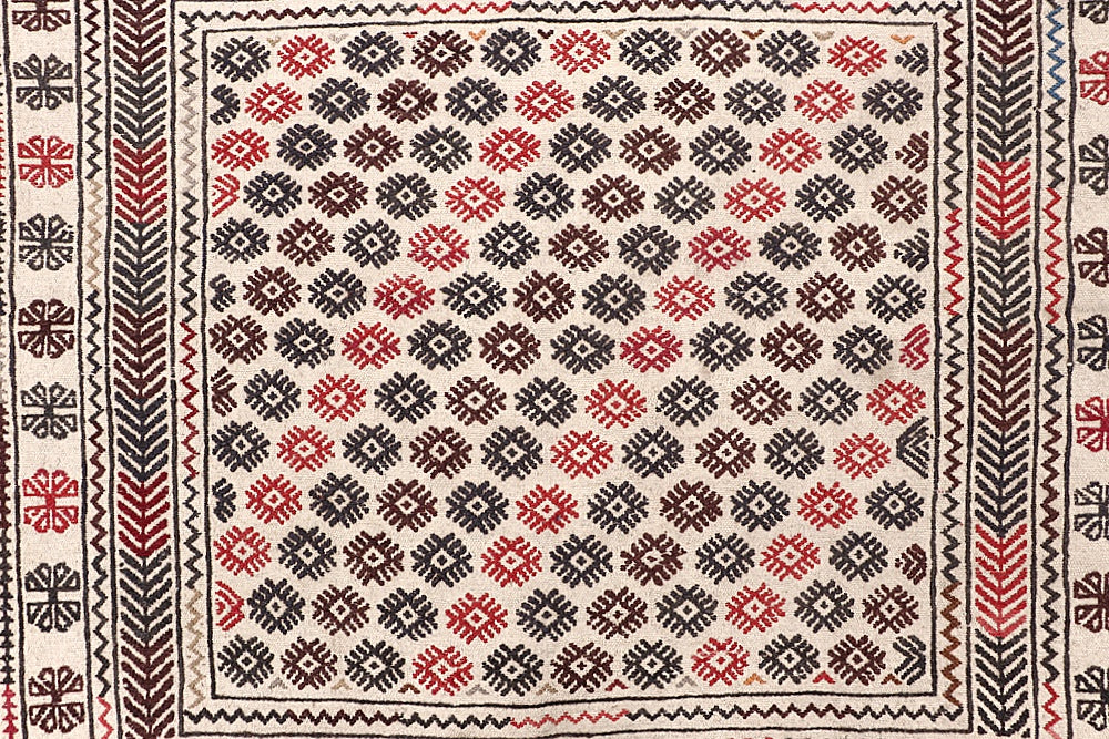 4' x 6'  Ivory Handmade Pai Murgh Soumak Kilim Rug Rectangular