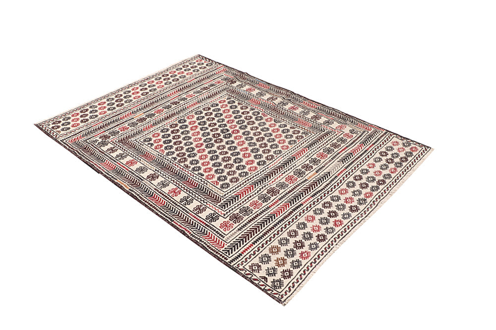 4' x 6'  Ivory Handmade Pai Murgh Soumak Kilim Rug Rectangular