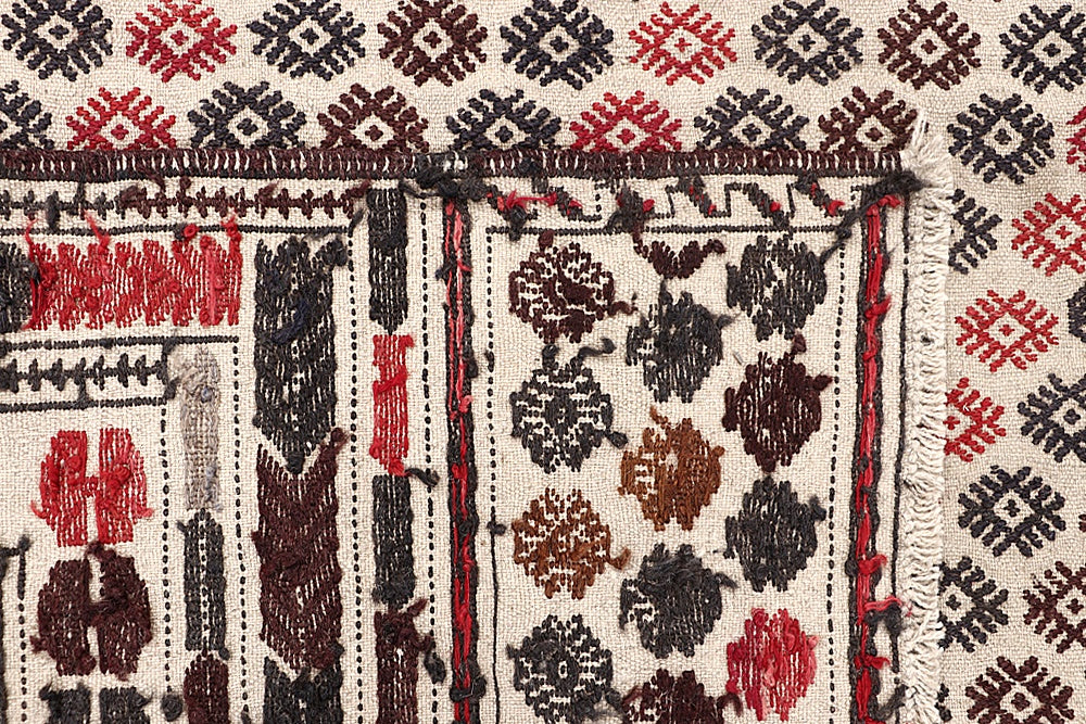 4' x 6'  Ivory Handmade Pai Murgh Soumak Kilim Rug Rectangular