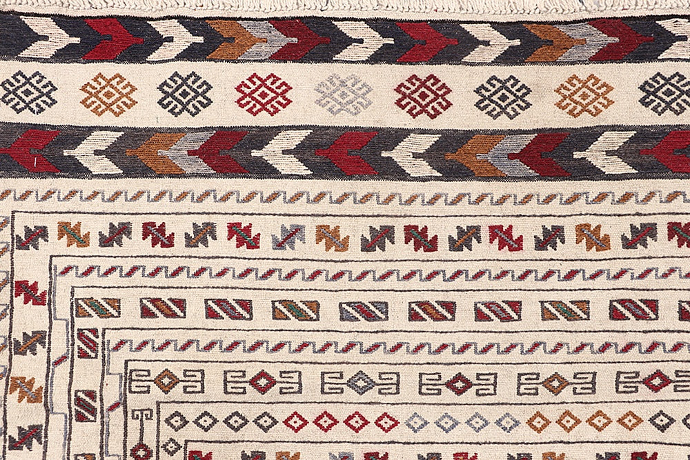 Ivory Handmade Pai Murgh Soumak Kilim Rug Rectangular