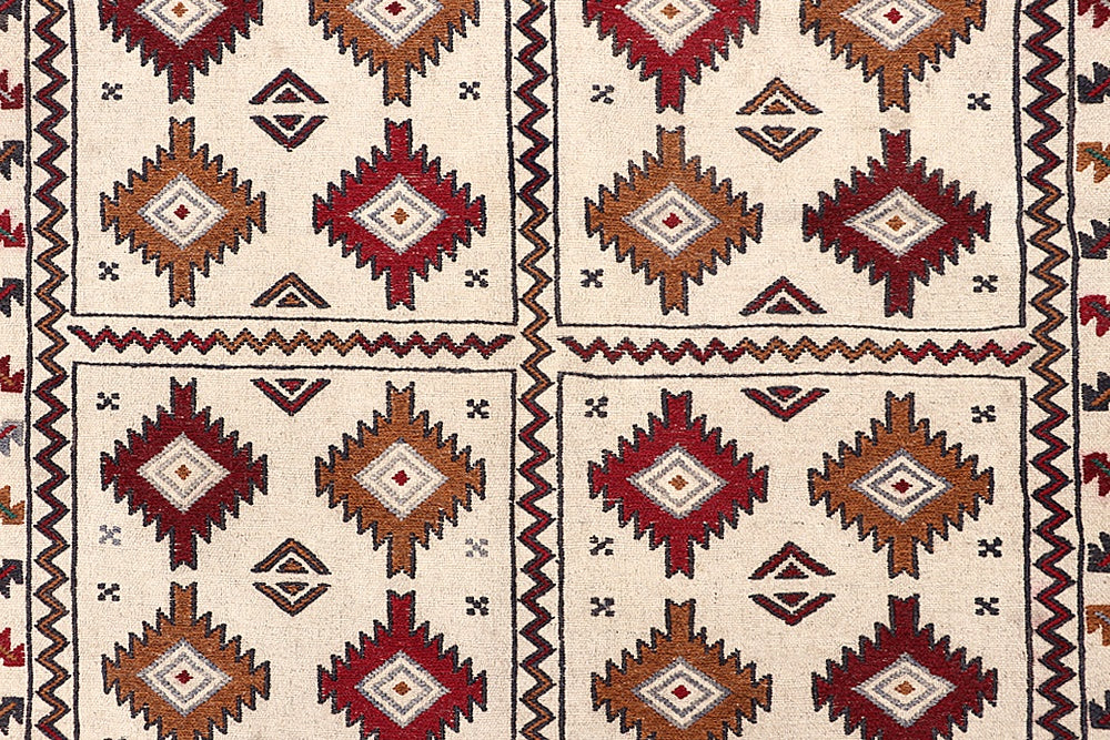 Ivory Handmade Pai Murgh Soumak Kilim Rug Rectangular
