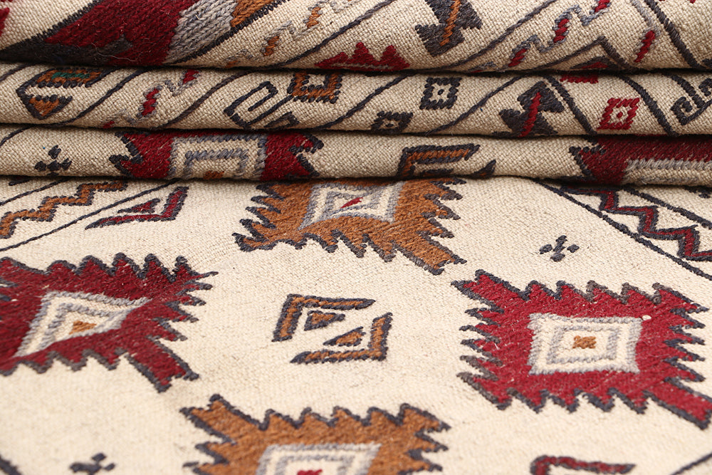 Ivory Handmade Pai Murgh Soumak Kilim Rug Rectangular