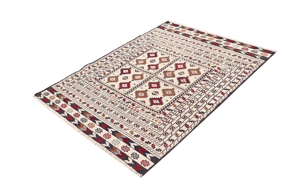 Ivory Handmade Pai Murgh Soumak Kilim Rug Rectangular