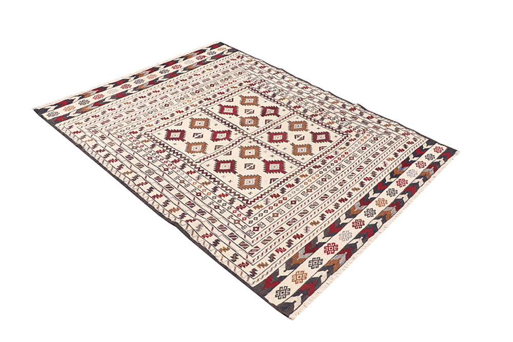 Ivory Handmade Pai Murgh Soumak Kilim Rug Rectangular