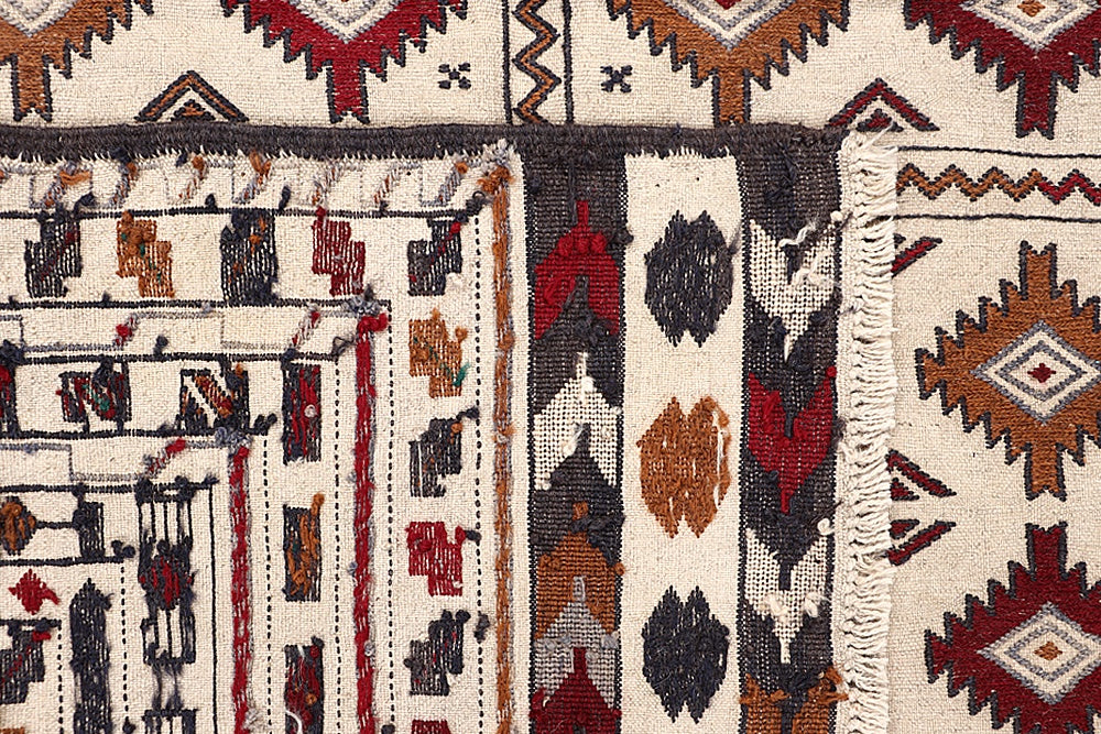 Ivory Handmade Pai Murgh Soumak Kilim Rug Rectangular