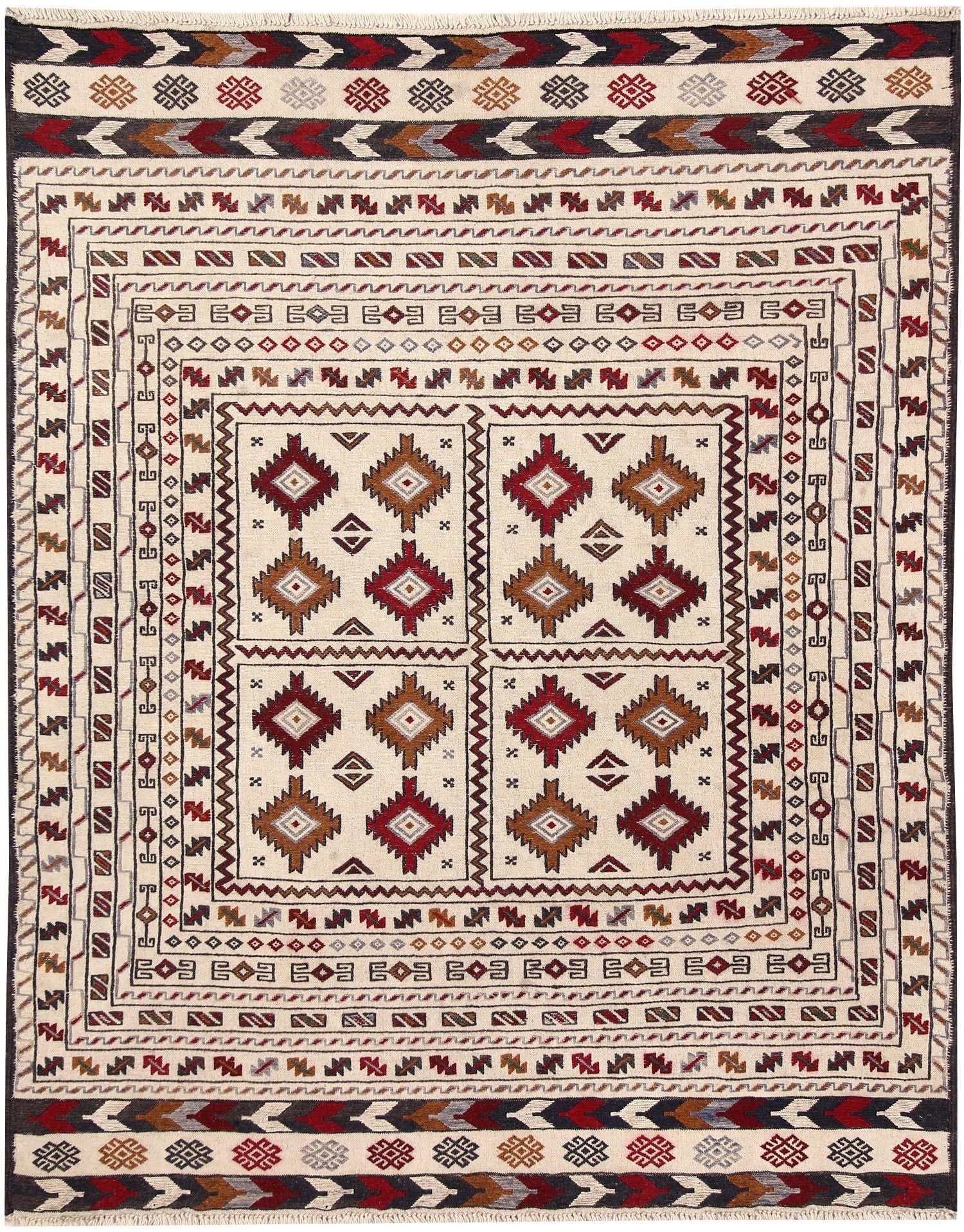 Ivory Handmade Pai Murgh Soumak Kilim Rug Rectangular