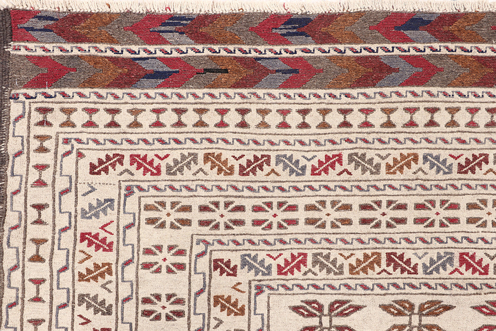 Ivory Handmade Pai Murgh Soumak Kilim Rug Rectangular