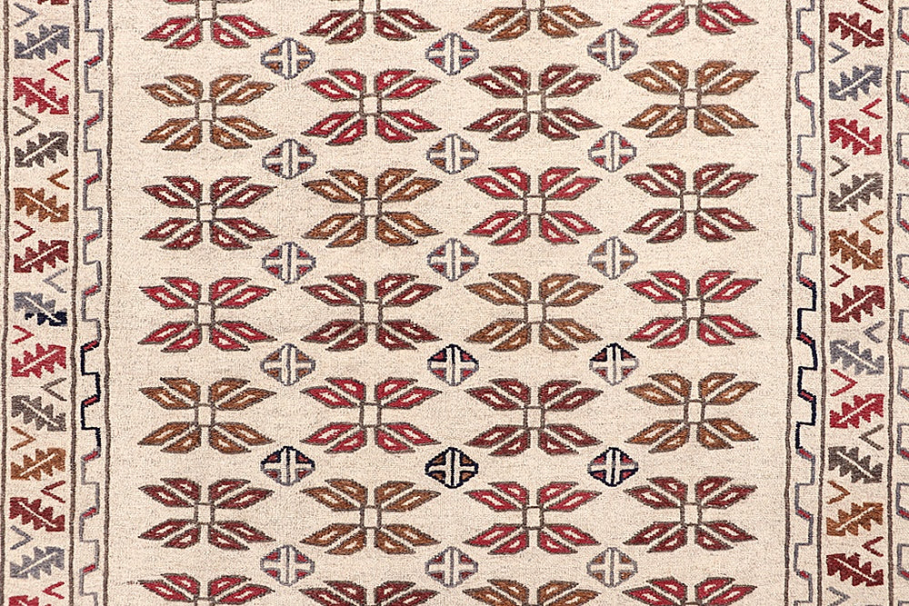Ivory Handmade Pai Murgh Soumak Kilim Rug Rectangular
