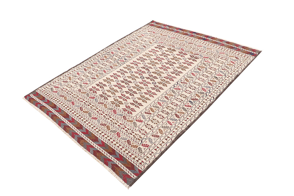 Ivory Handmade Pai Murgh Soumak Kilim Rug Rectangular