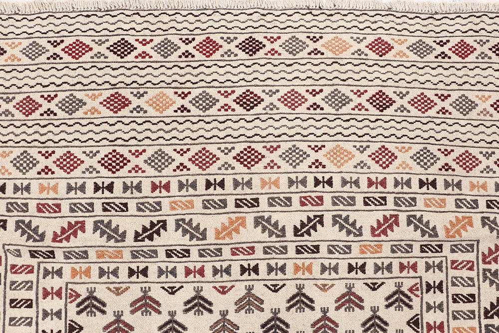 Ivory Handmade Pai Murgh Soumak Kilim Rug Rectangular