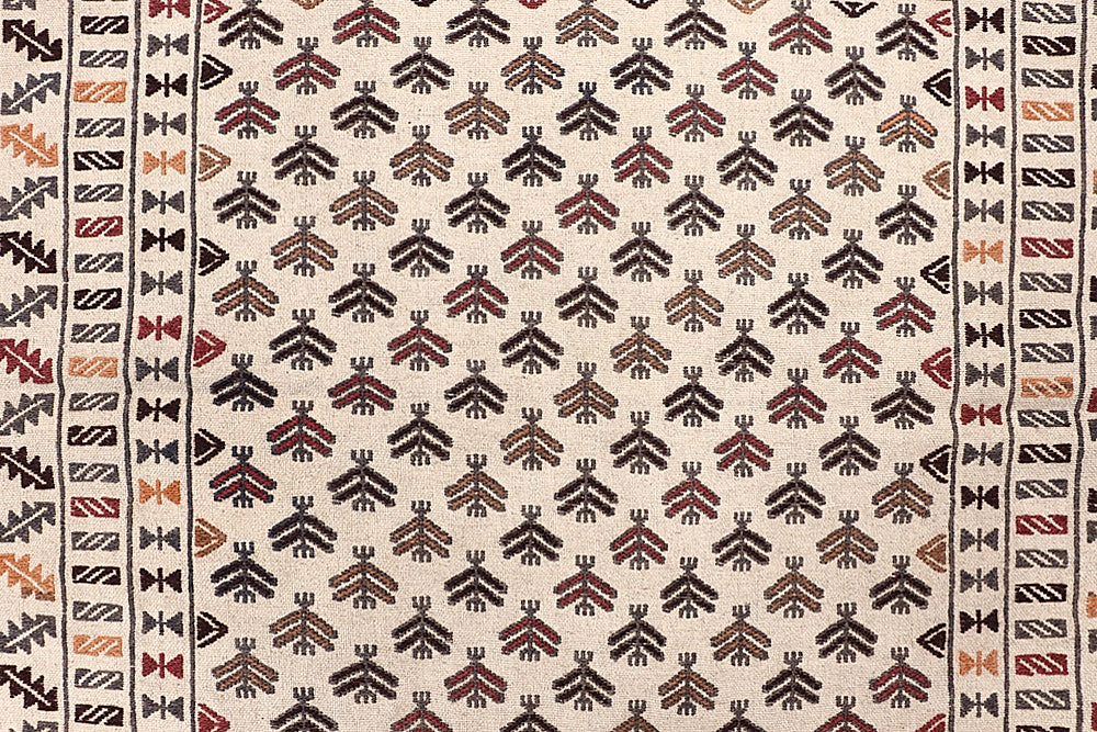 Ivory Handmade Pai Murgh Soumak Kilim Rug Rectangular