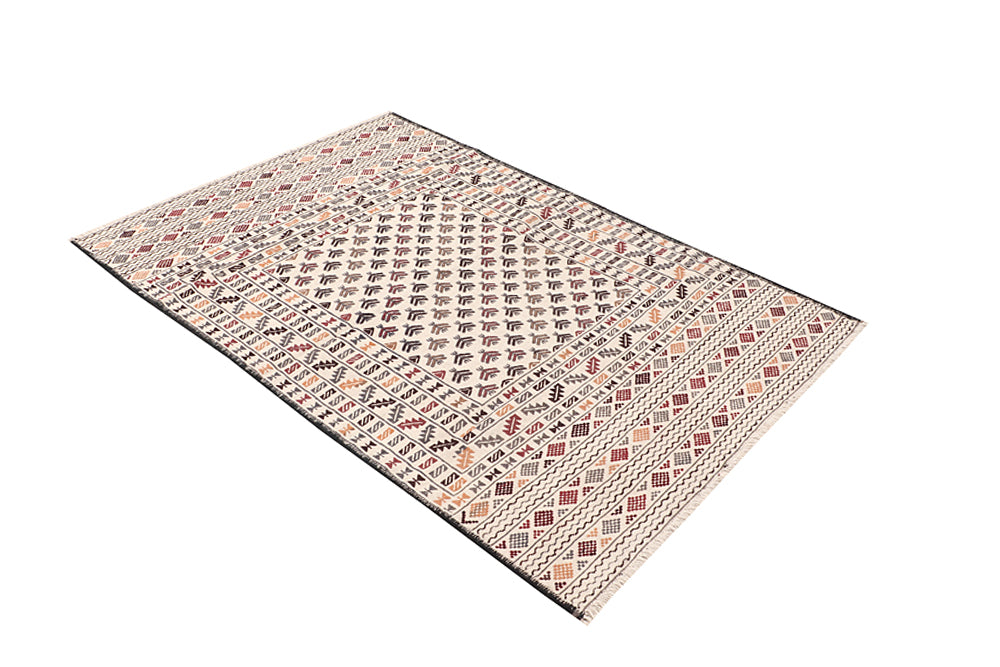 Ivory Handmade Pai Murgh Soumak Kilim Rug Rectangular