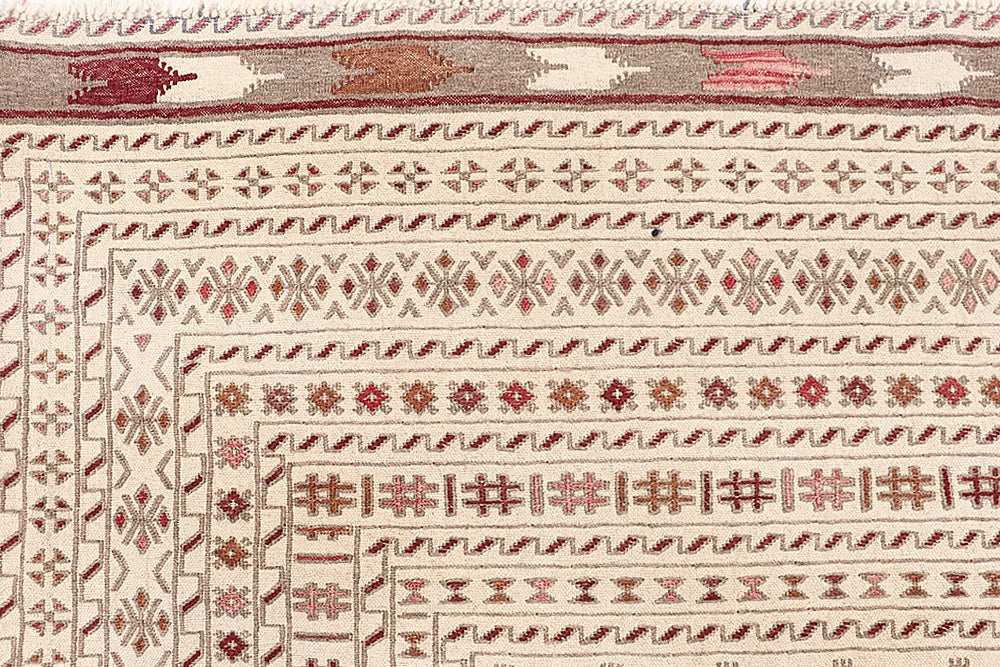4' x 6'  Ivory Handmade Pai Murgh Soumak Kilim Rug Rectangular