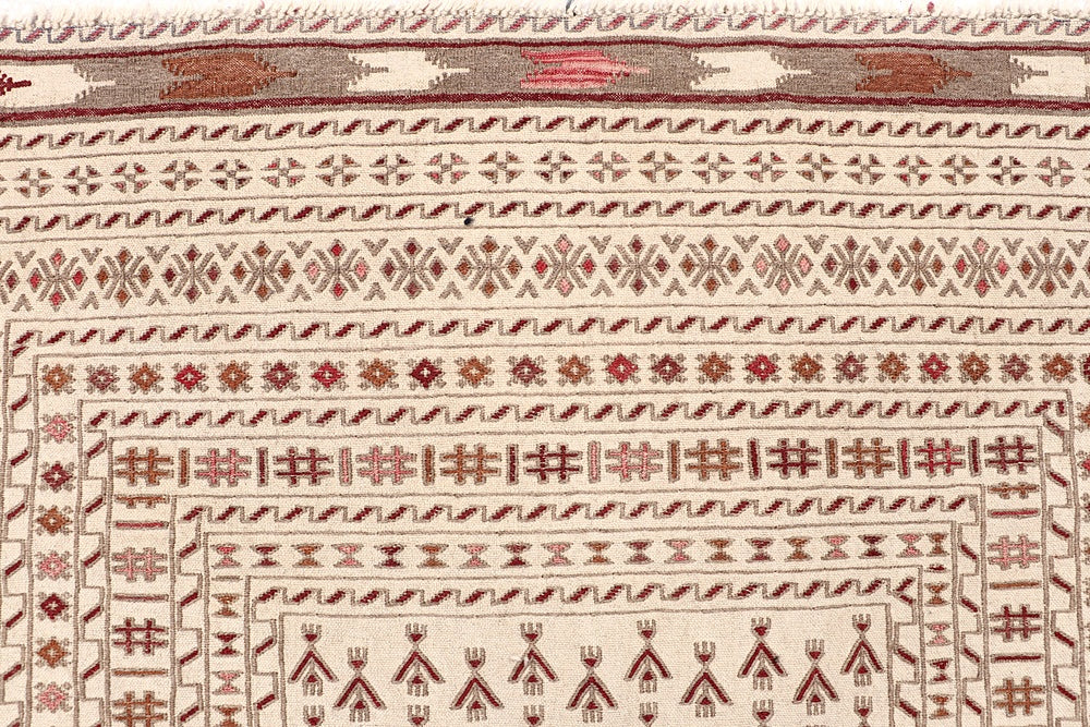 4' x 6'  Ivory Handmade Pai Murgh Soumak Kilim Rug Rectangular