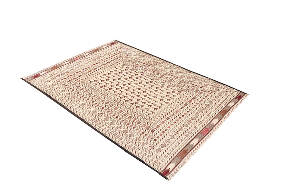 4' x 6'  Ivory Handmade Pai Murgh Soumak Kilim Rug Rectangular