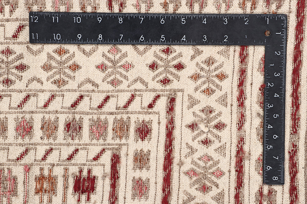 4' x 6'  Ivory Handmade Pai Murgh Soumak Kilim Rug Rectangular