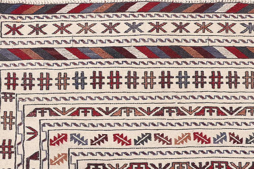 4' x 6'  Ivory Handmade Pai Murgh Soumak Kilim Rug Rectangular