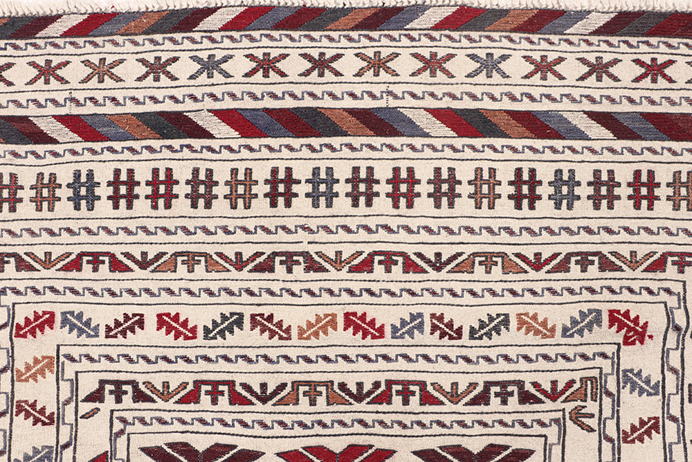 4' x 6'  Ivory Handmade Pai Murgh Soumak Kilim Rug Rectangular