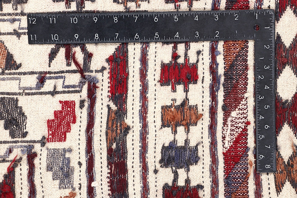 4' x 6'  Ivory Handmade Pai Murgh Soumak Kilim Rug Rectangular