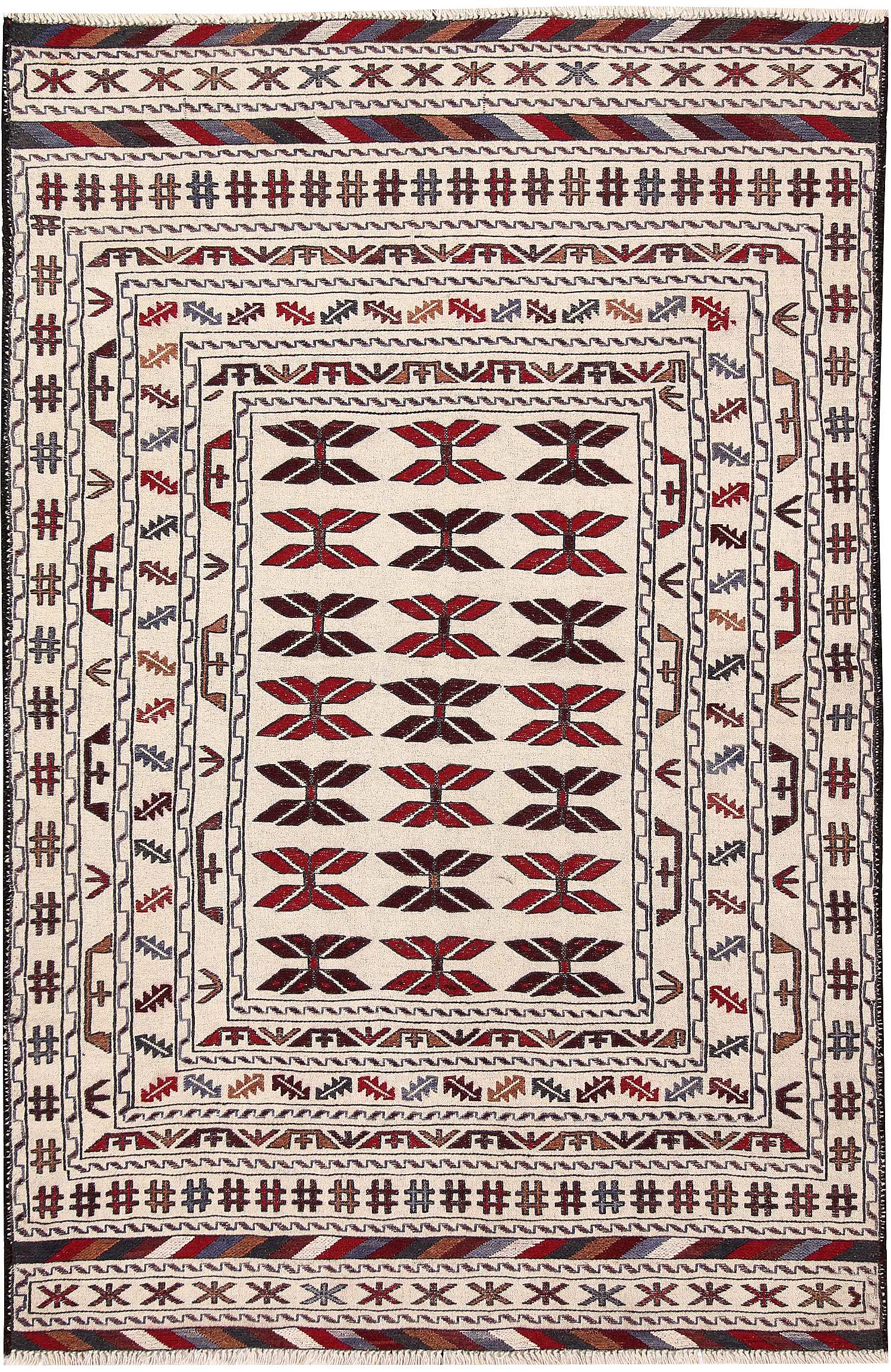 4' x 6'  Ivory Handmade Pai Murgh Soumak Kilim Rug Rectangular