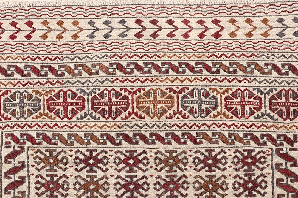 4' x 6'  Ivory Handmade Pai Murgh Soumak Kilim Rug Rectangular