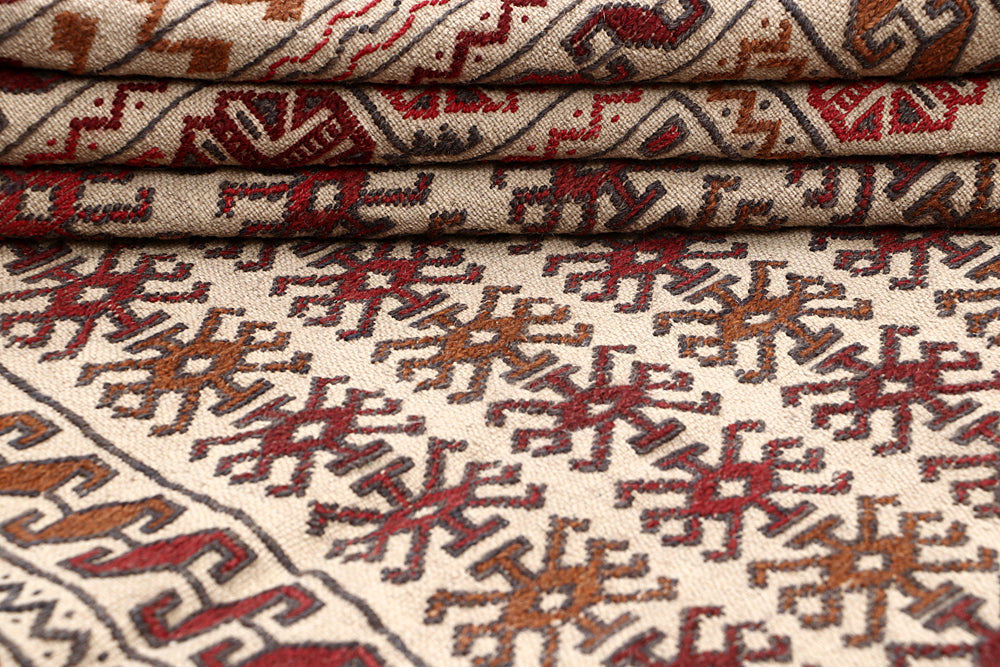 4' x 6'  Ivory Handmade Pai Murgh Soumak Kilim Rug Rectangular