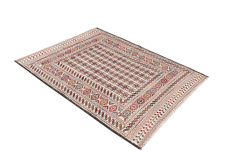 4' x 6'  Ivory Handmade Pai Murgh Soumak Kilim Rug Rectangular
