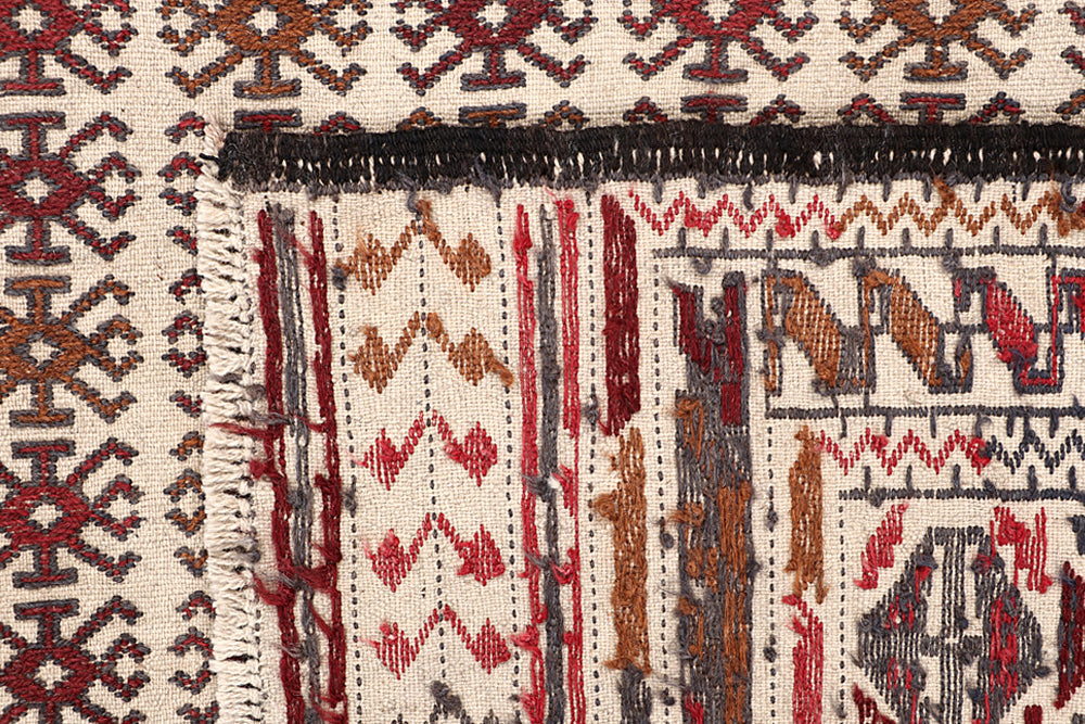 4' x 6'  Ivory Handmade Pai Murgh Soumak Kilim Rug Rectangular