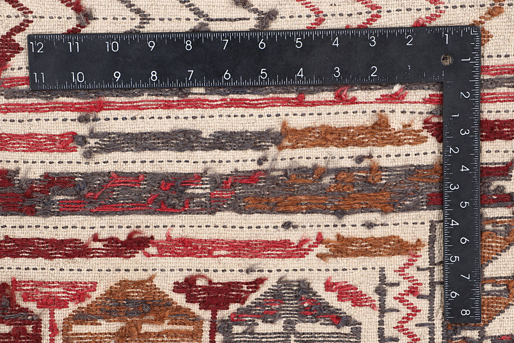 4' x 6'  Ivory Handmade Pai Murgh Soumak Kilim Rug Rectangular