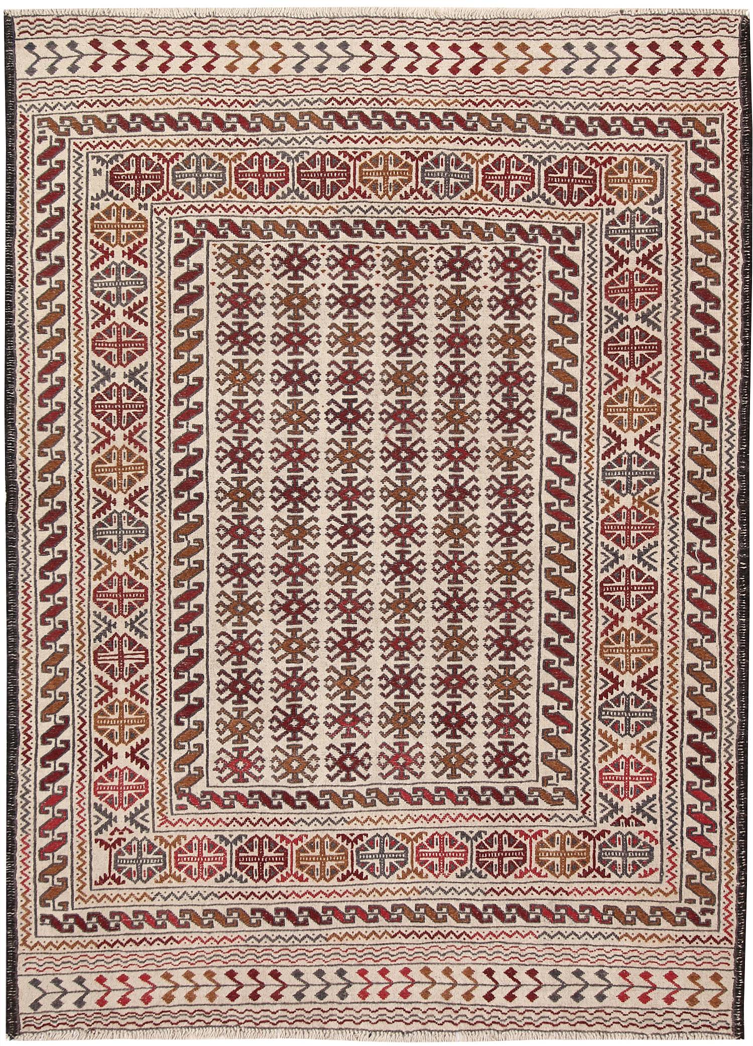 4' x 6'  Ivory Handmade Pai Murgh Soumak Kilim Rug Rectangular