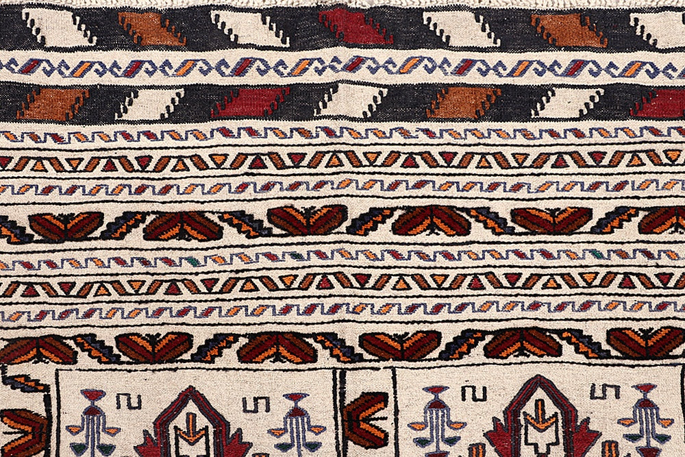 Ivory Handmade Pai Murgh Soumak Kilim Rug Rectangular