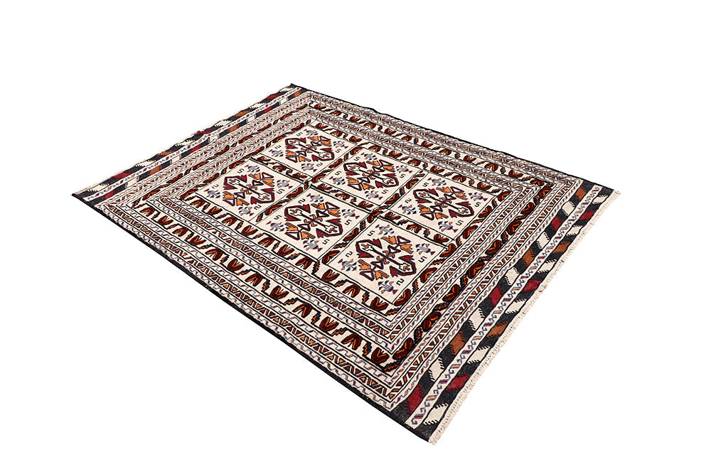 Ivory Handmade Pai Murgh Soumak Kilim Rug Rectangular