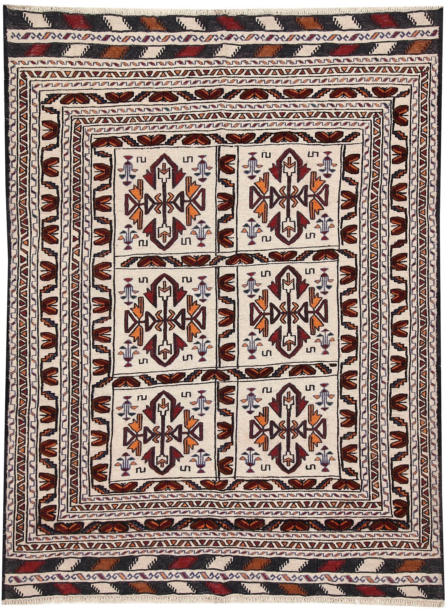 Ivory Handmade Pai Murgh Soumak Kilim Rug Rectangular