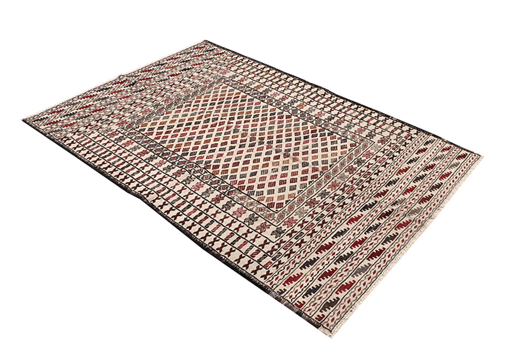 Ivory Handmade Pai Murgh Soumak Kilim Rug Rectangular