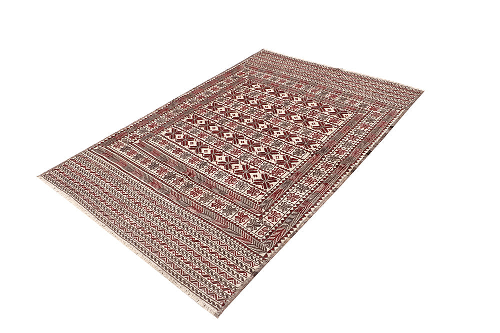 Ivory Handmade Pai Murgh Soumak Kilim Rug Rectangular