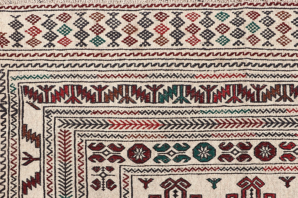 4' x 6'  Ivory Handmade Pai Murgh Soumak Kilim Rug Rectangular