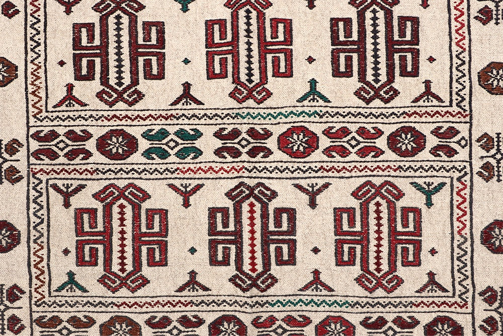 4' x 6'  Ivory Handmade Pai Murgh Soumak Kilim Rug Rectangular