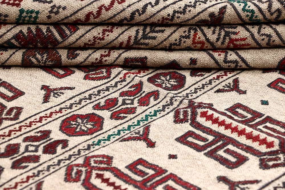 4' x 6'  Ivory Handmade Pai Murgh Soumak Kilim Rug Rectangular