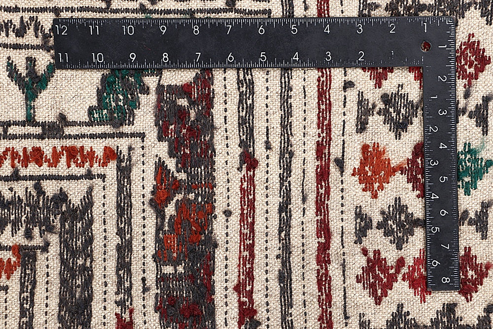 4' x 6'  Ivory Handmade Pai Murgh Soumak Kilim Rug Rectangular