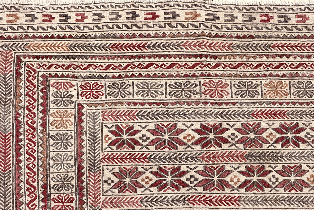 Ivory Handmade Pai Murgh Soumak Kilim Rug Rectangular