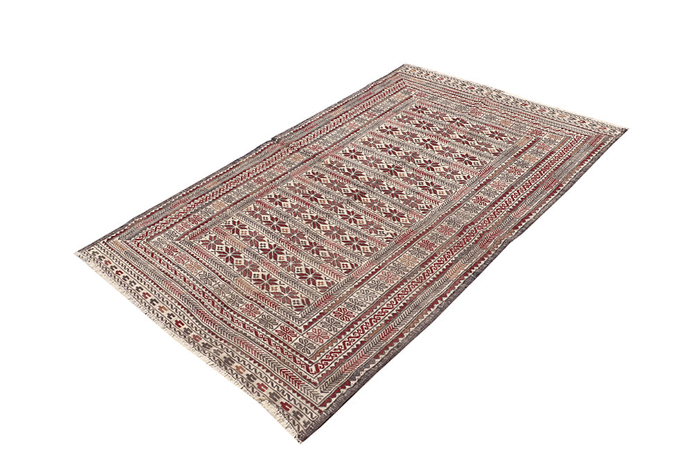 Ivory Handmade Pai Murgh Soumak Kilim Rug Rectangular