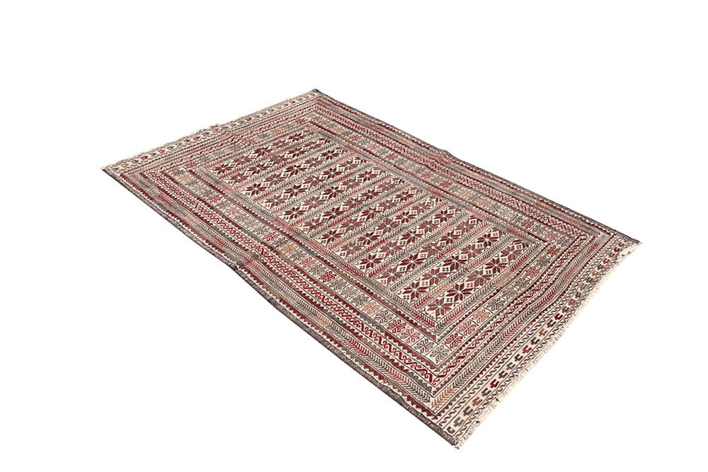 Ivory Handmade Pai Murgh Soumak Kilim Rug Rectangular