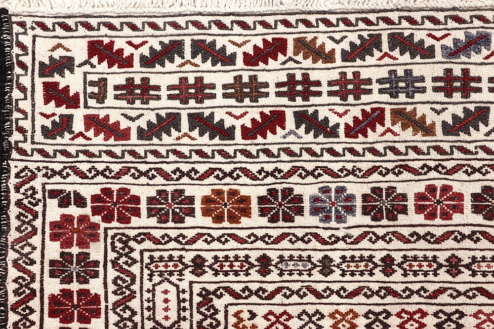 4' x 6'  Ivory Handmade Pai Murgh Soumak Kilim Rug Rectangular
